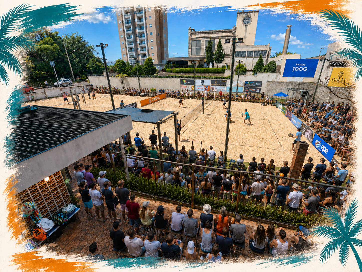 Arena Dalli lotada durante uma partida nas quadras de areia